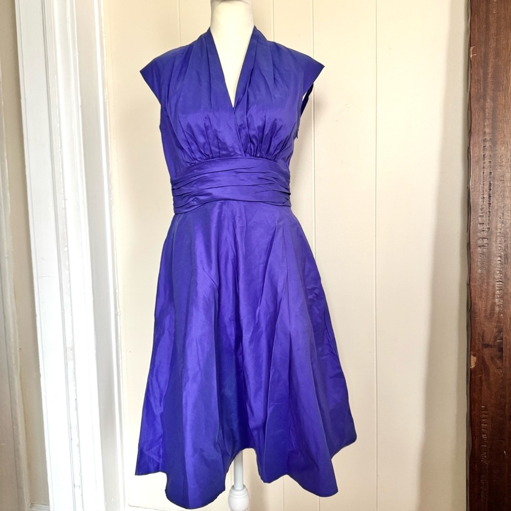 Betsey Johnson Vibrant Purple Fit & Flare V-Neck Dress Midi Dress size 4